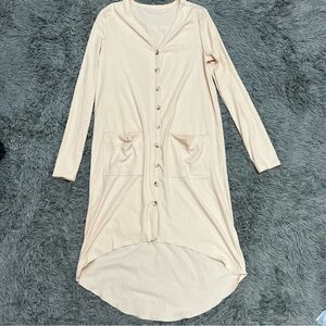 Long Sleeve Midi Dress Nightgown Button Front Size Small